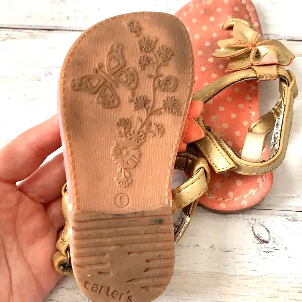 Girls Size 6 Gold Pink Sandals Carters Flower Shoes Toddler Kids